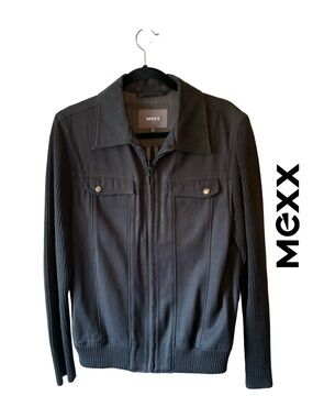 MEXX Vintage Men's Black Zip-Up Cotton Knit Sweater Jacket